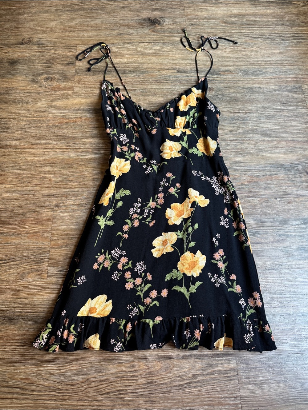 Reformation Esther Black and Yellow Floral Mini Dress - Size 0